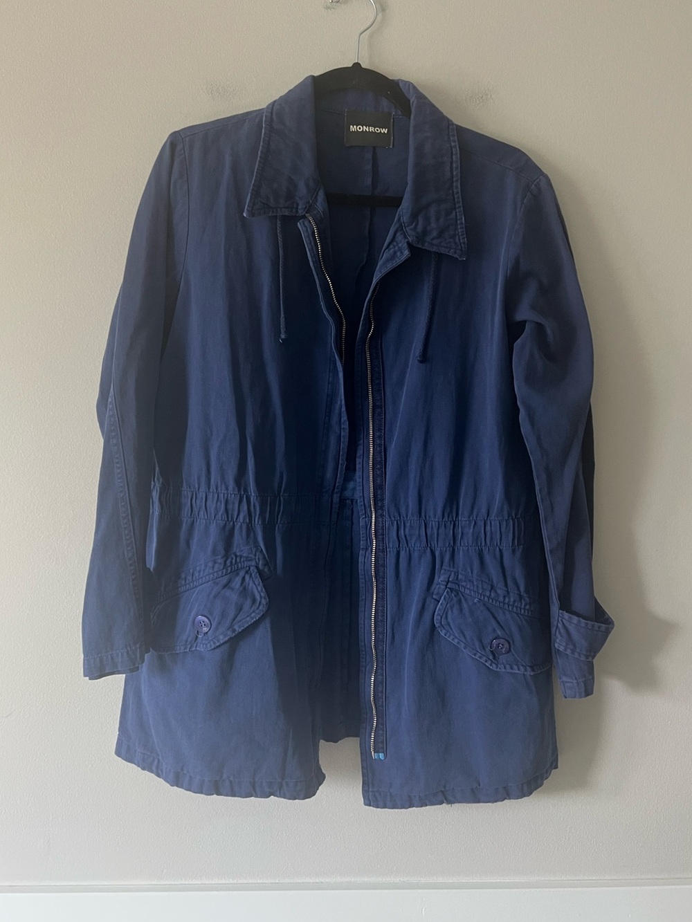 MONROW Utility Jacket Navy Blue Cotton Zip Front Drawstring Anorak Size L